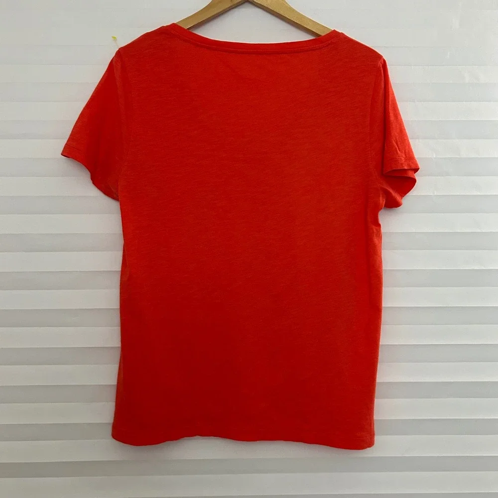 J.Crew Vintage Cotton V-Neck T-Shirt Womens Large Orange Red Short Sleeve Tee - Picture 2 of 6